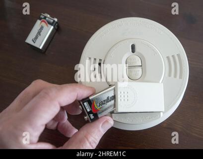 A smoke detector battery is changed Friday, March 9, 2018 in Montreal. Experts recommend changing the batteries when we switch to daylight savings time to ensure proper functions.THE CANADIAN PRESS/Ryan Remiorz Stock Photo