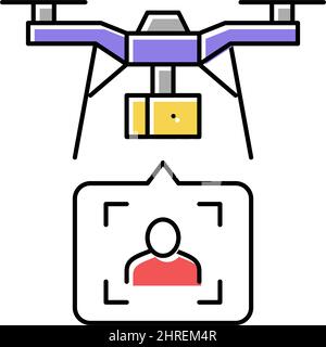 drone delivery and identificate with face id technology color icon vector illustration Stock Vector