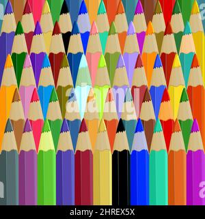 Pattern of colorful pencils. Background with colored pencils. Set of pencil or crayon sharp tips. Colored drawing pencils in variety of colors. Vector Stock Vector