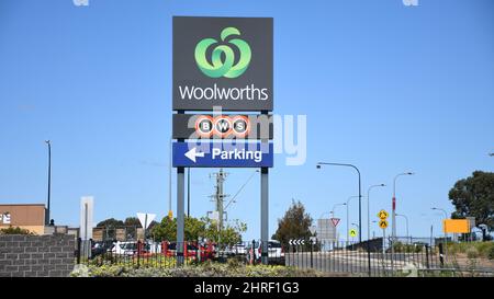 Woolworths Australian supermarket sign in Sydney, Australia Stock Photo