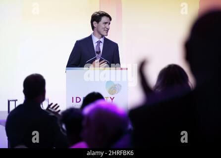 Prime Minister Justin Trudeau receives applause during the Egale Canada Identity Gala in Toronto on Thursday, May 24, 2018. THE CANADIAN PRESS/Cole Burston