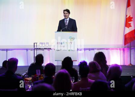 Prime Minister Justin Trudeau speaks during the Egale Canada Identity Gala in Toronto on Thursday, May 24, 2018. THE CANADIAN PRESS/Cole Burston
