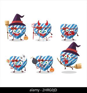 Halloween expression emoticons with cartoon character of blue love gift box. Vector illustration Stock Vector