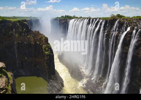 Scenic view of Victoria falls on Zambezi river from Zambia side, Africa Stock Photo