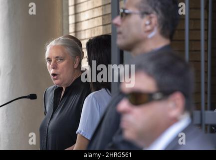 Police officers keep a watchful eye during a campaign stop by Quebec Solidaire co-spokesperson Manon Masse in Montreal, on Tuesday, August 28, 2018. THE CANADIAN PRESS/Paul Chiasson Stock Photo