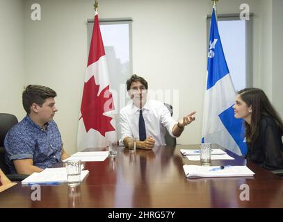 Prime Minister Justin Trudeau meets with the Papineau Youth Council, Tuesday, August 28, 2018 in Montreal.THE CANADIAN PRESS/Ryan Remiorz Stock Photo