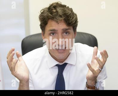 Prime Minister Justin Trudeau meets with the Papineau Youth Council, Tuesday, August 28, 2018 in Montreal.THE CANADIAN PRESS/Ryan Remiorz Stock Photo