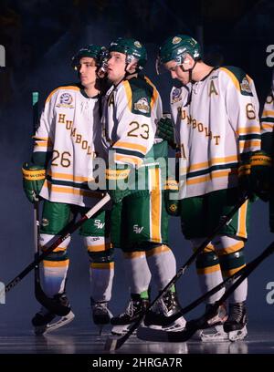 Returning player Brayden Camrud's jersey is seen hanging inside the  Humboldt Broncos locker room Wednesday, September, 12, 2018. The Broncos  will host the Nipawin Hawks during the season home opener tonight, the