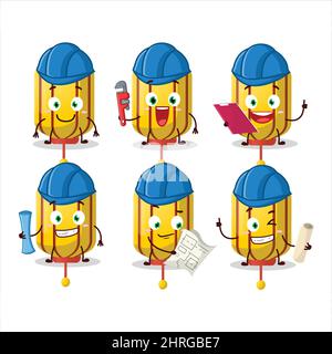 architect yellow chinese long lamp cute mascot character with pliers. Vector illustration Stock Vector
