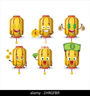 Yellow chinese long lamp cartoon character with cute emoticon bring money. Vector illustration Stock Vector