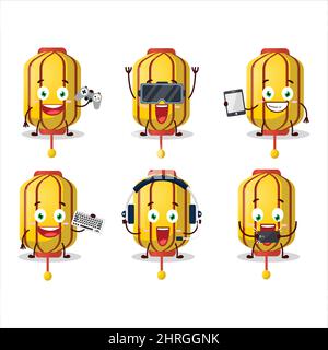Yellow chinese long lamp cartoon character are playing games with various cute emoticons. Vector illustration Stock Vector