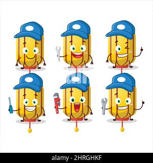 mechanic yellow chinese long lamp cute mascot character with pliers. Vector illustration Stock Vector