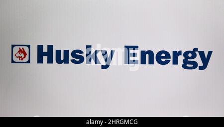Husky Energy logo is shown at the company's annual meeting in Calgary on  May 5, 2017. THE CANADIAN PRESS/Jeff McIntosh Stock Photo - Alamy