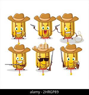 Cool cowboy yellow chinese long lamp cartoon character with a cute hat. Vector illustration Stock Vector