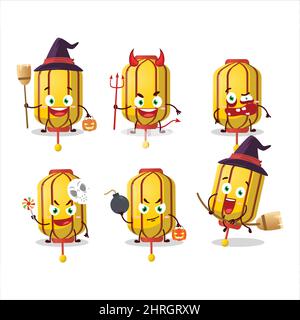 Halloween expression emoticons with cartoon character of yellow chinese long lamp. Vector illustration Stock Vector