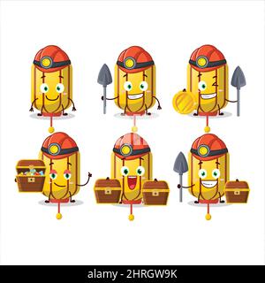 miners yellow chinese long lamp cute mascot character wearing helmet. Vector illustration Stock Vector