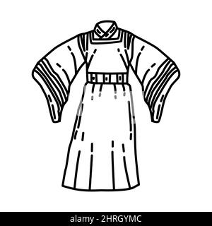 Traditional Chinese Male Wedding Clothing Part of Chinese New Year Traditional Costume and Decoration Hand Drawn Icon Set Vector. Stock Vector