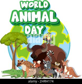 World Animal Day banner with wild animals illustration Stock Vector