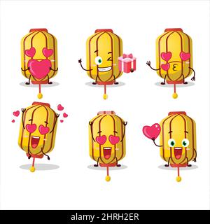 Yellow chinese long lamp cartoon character with love cute emoticon. Vector illustration Stock Vector