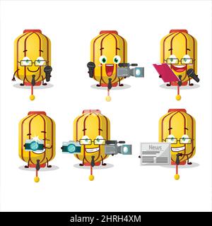 Character reporter yellow chinese long lamp cute mascot with microphone. Vector illustration Stock Vector
