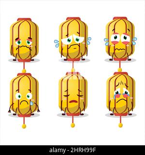 Yellow chinese long lamp cartoon character with sad expression. Vector illustration Stock Vector