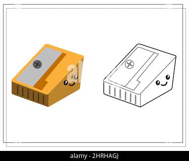 Coloring book for kids. Color in the pattern of a cute cartoon pencil sharpener. Vector isolated on a white background. Stock Vector