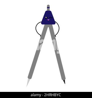 Vector illustration of cute cartoon kawaii compass isolated on white background. Stock Vector