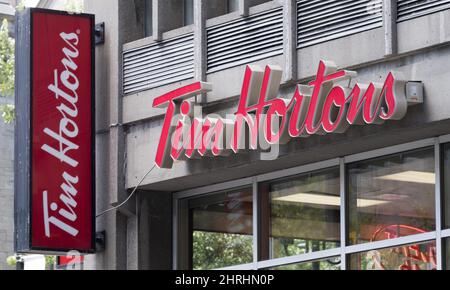 Montreal,Canada. Tim Horton's coffee shop in downtown Montreal