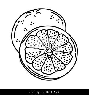 Grapefruit Part of Chinese New Year Traditional Foods, Fruits and Drinks Hand Drawn Icon Set Vector. Stock Vector