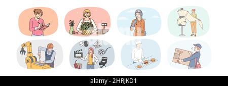 Traditional Routine Job Set of diverse people occupations daily routine and lifestyle ...
