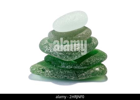 Stack of sea glass on a white background. Stock Photo