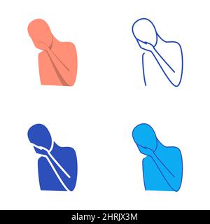 Nausea icon set in flat and line style. Person with hand to his mouth. Vector illustration. Stock Vector