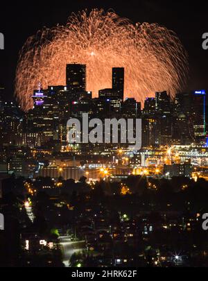 Seen from Burnaby Mountain approximately 16 kilometres away, fireworks explode behind the downtown Vancouver skyline as a pyrotechnic team from Croatia closes out the final night of the Honda Celebration of Light, in Vancouver, on Saturday August 3, 2019. Teams from India, Canada and Croatia competed over three nights shooting off shells from a barge on English Bay at the annual international fireworks festival that draws crowds of hundreds of thousands of people to watch each night. THE CANADIAN PRESS/Darryl Dyck