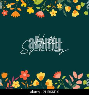 Hello spring banner background template with colorful flower.Can be use social media card, voucher, wallpaper,flyers, invitation, posters, brochure. Stock Vector