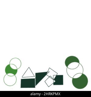 Green circles, squares, rectangles and triangles bordering the bottom of a white background. Geometric shapes. Stock Photo