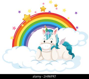 Cute unicorn lying on a cloud and reading a book. Coloring book page ...