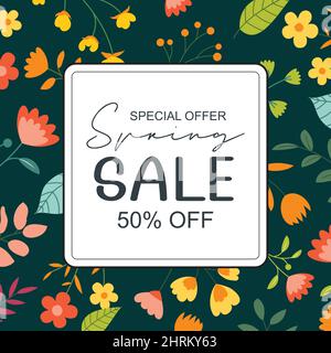 Spring sale banner background template with colorful flower.Can be use social media card, voucher, wallpaper,flyers, invitation, posters, brochure. Stock Vector