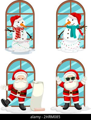 Set of snowman and santa by the window illustration Stock Vector Image ...