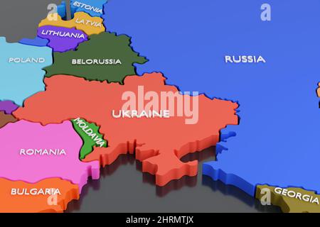 3d map of Ukraine and Russia. 3d illustration. Stock Photo