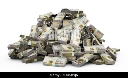 Big pile of Nigerian naira notes a lot of money over white background. 3d rendering of bundles of cash Stock Photo