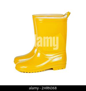 Yellow rubber boots isolated on white background. Stock Photo