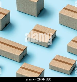Cardboard boxes seamless pattern on blue background. Stock Photo