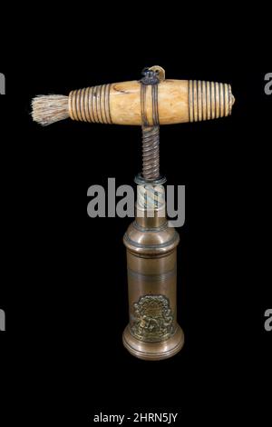 Vintage antique Thomason corkscrew on black background Stock Photo