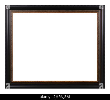 Antique golden pattern brown wooden frame isolated on white background. vintage style Stock Photo