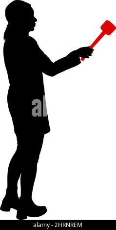 Silhouette operator removes journalist with microphone on a white background. Stock Vector