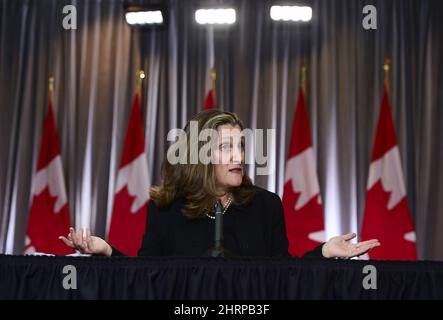 Minister of Finance Chrystia Freeland holds a news conference on the second day of the Liberal cabinet retreat in Ottawa on Tuesday, Sept. 15, 2020. THE CANADIAN PRESS/Sean Kilpatrick Stock Photo
