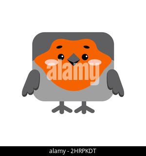 Square forest robin bird animal face icon isolated on white background. Stock Vector
