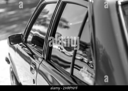 Grayscale shot of vintage car details Stock Photo