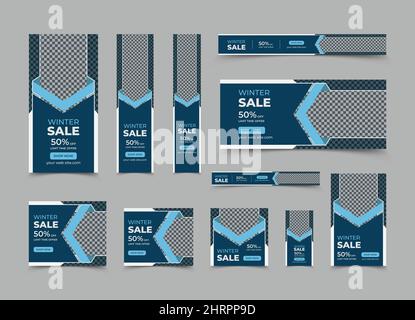 Winter sales web banner template design, Vector horizontal and vertical google web banner design or social media cover ads Stock Vector