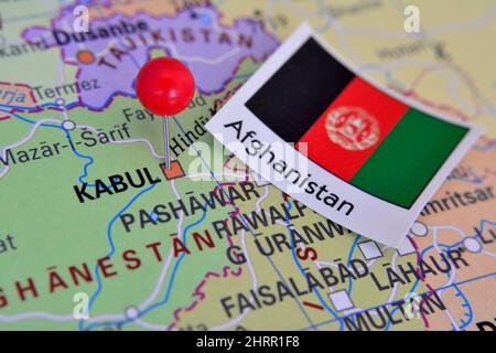 Kabul location on the map with a Afghanistan flag Stock Photo